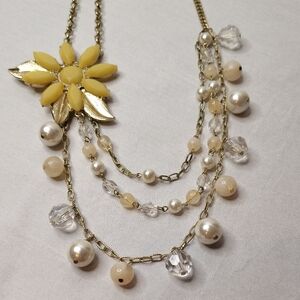Light Yellow Floral Multi-Strand Necklace